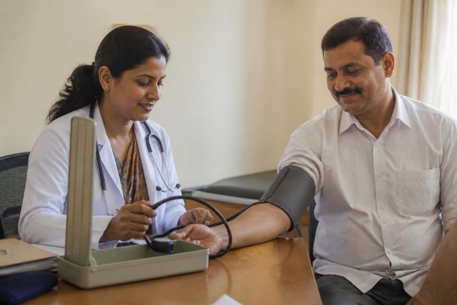 Representative image: a doctor checking a man's blood pressure during a routine health check-up